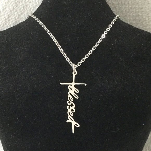 3/$15 Cross Necklace BLESSED Stainless Steel NEW - Picture 1 of 8